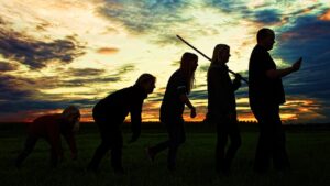 human evolution, reenactment, sunset, evolution, people, silhouette, reenact, dusk, twilight, evening sky, nature, sky, clouds, abendstimmung, dark, evolution, evolution, evolution, evolution, evolution