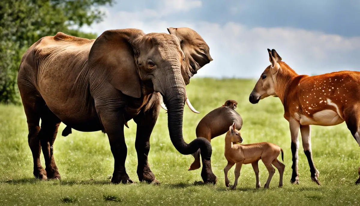 Image of animals in different stages of gestation, representing the diversity of gestation periods in the animal kingdom.