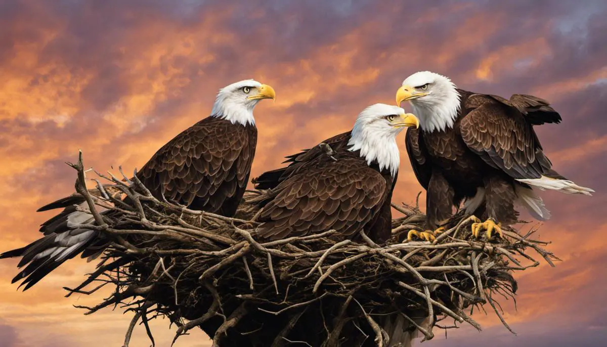 A visually impaired individual might imagine a large bald eagle nest in a tree, providing shelter and safety for the eagles and their young.