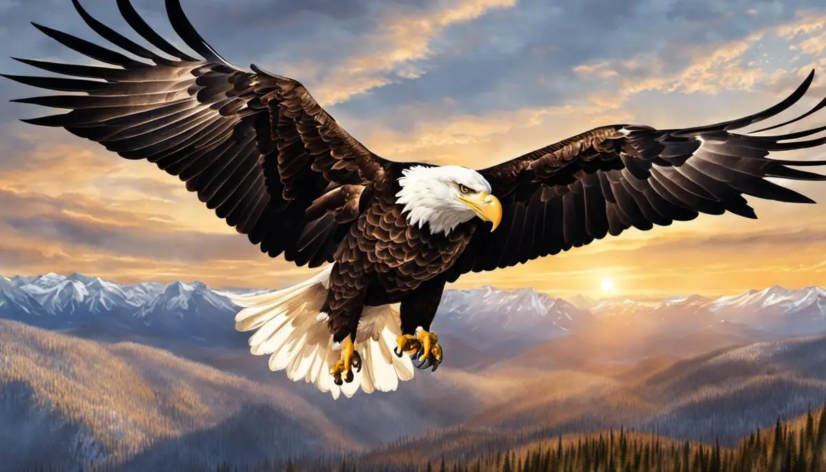 Illustration of a male and female bald eagle soaring through the sky