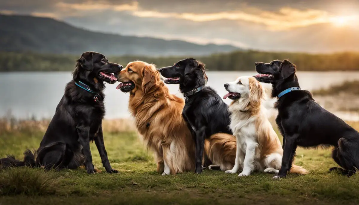 An image showing a group of dogs interacting, showcasing the complex social dynamics between them.