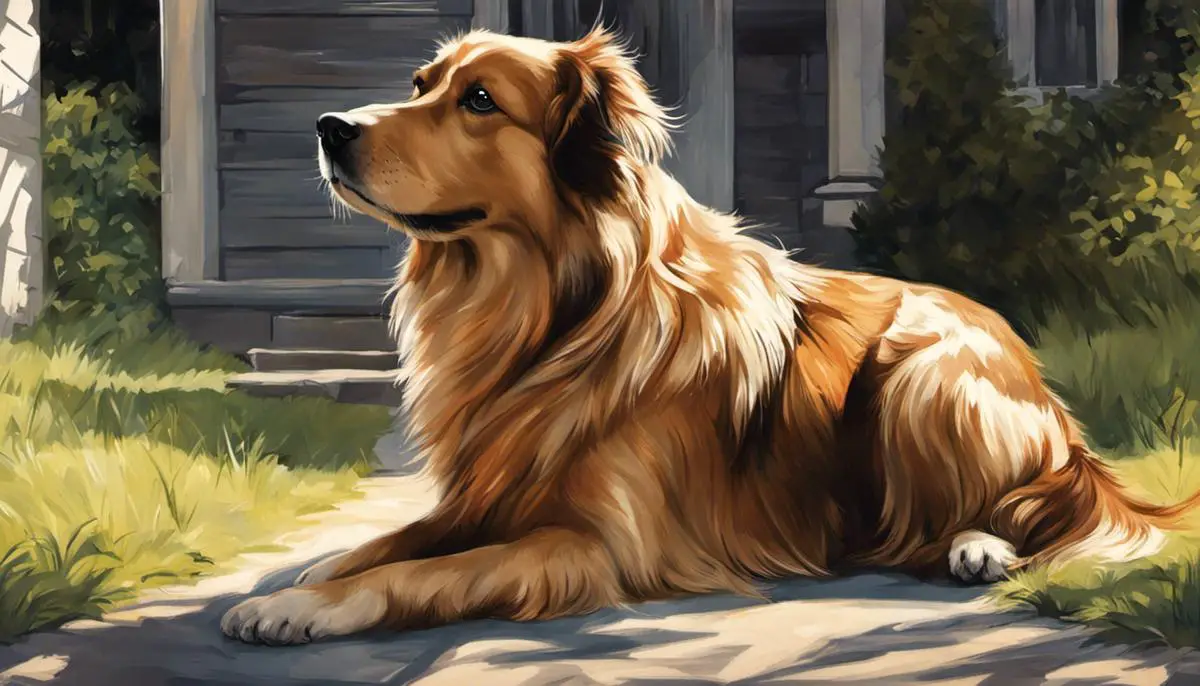 Illustration of a dog sitting and looking attentive while its owner calls its name