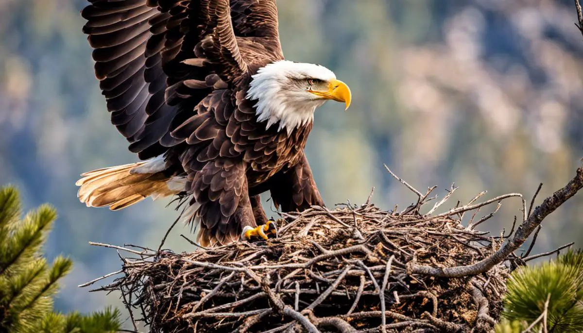 An image of a bald eagle in its nest, showcasing the impressive size and construction of the nest.
