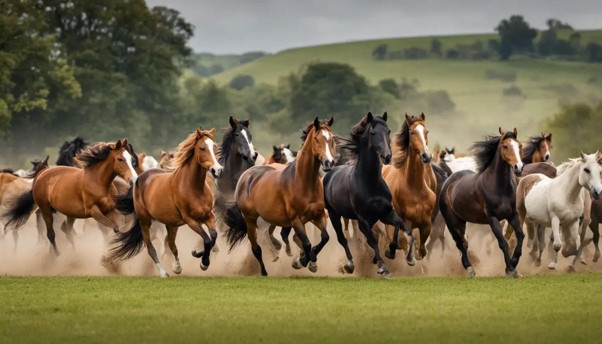 Image depicting horses interacting in a herd, showcasing the social structures and interactions explained in the text.