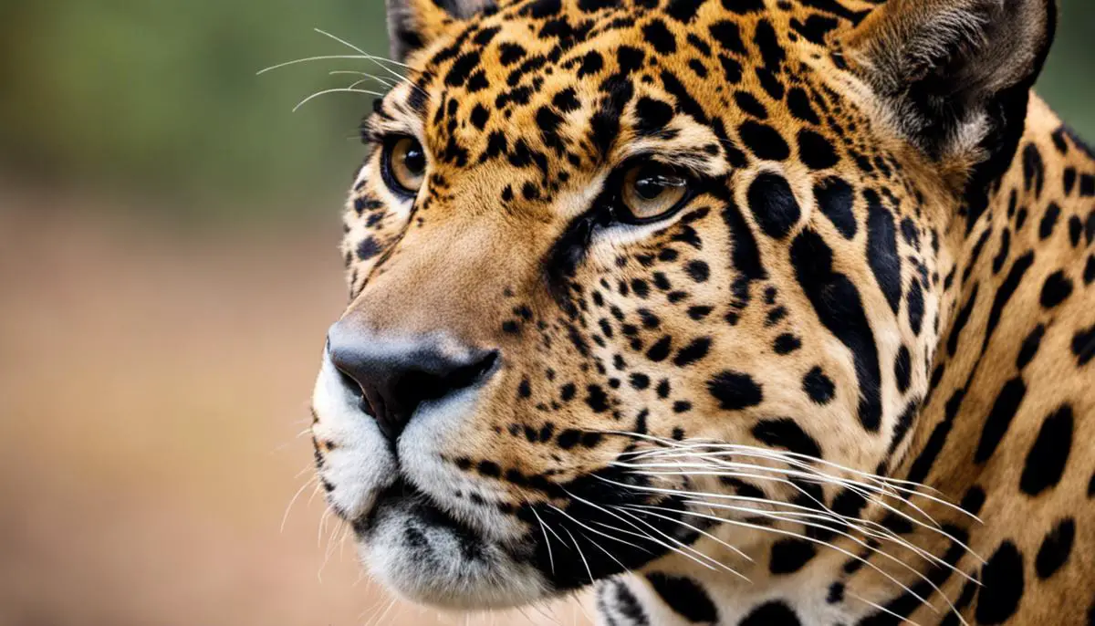 A close-up image of a jaguar showing its distinct coat pattern