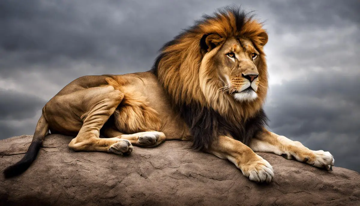 Image of a lion standing near a deceased lion, representing mourning behaviors in lions